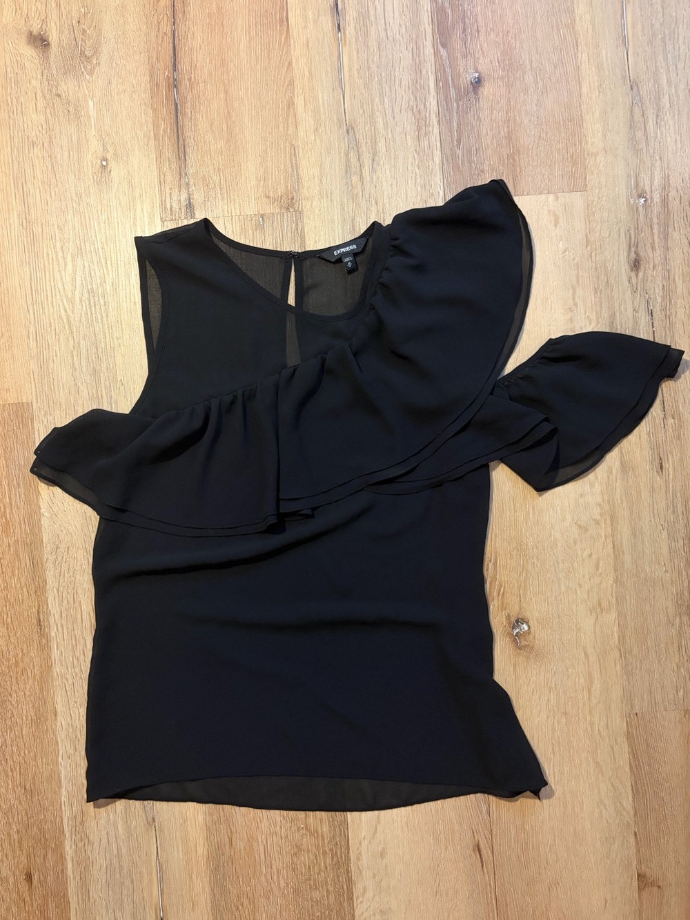 Express Black One-Shoulder Ruffle Blouse